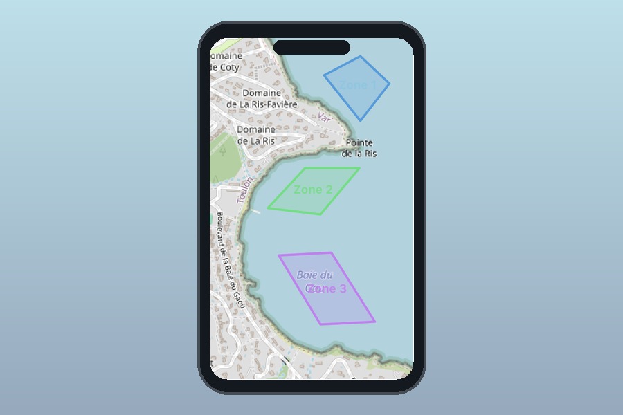 Smartphone affichant la carte Navigau de la baie du Gau